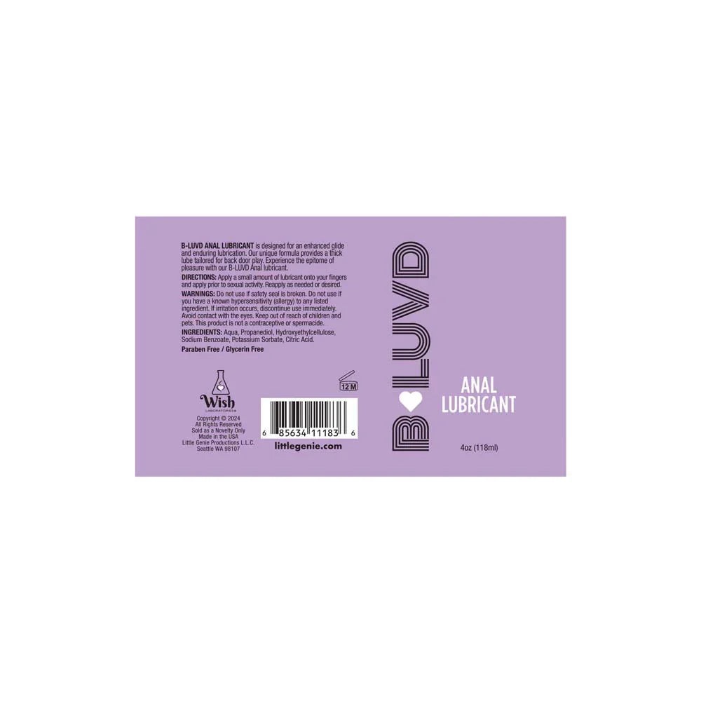 B-Luvd Anal Lube 4oz