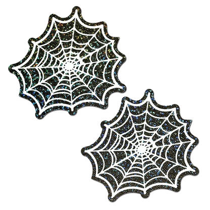 Glitter Black Glow in the Dark Spooky Spider Web Pasties