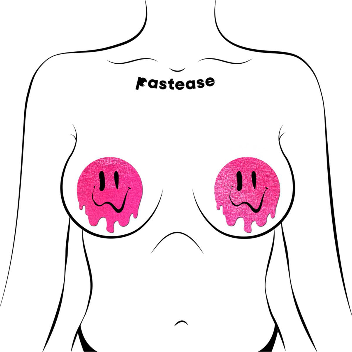 Neon Pink Melted Smiling Face Nipple Pasties