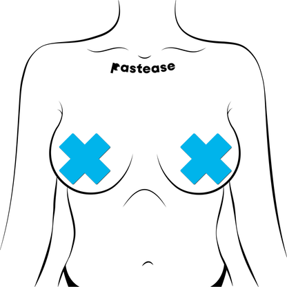 Plus X: Glow-in-the-Dark Neon Cross Pasties - Turquoise