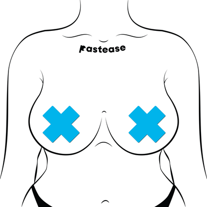 Plus X: Glow-in-the-Dark Neon Cross Pasties - Turquoise