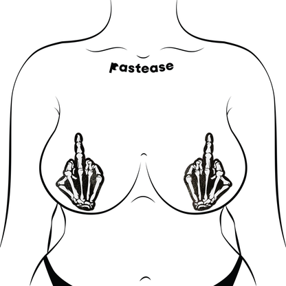 Middle Finger Skeleton Hand Pasties Glow in the Dark White & Black Boney Hand