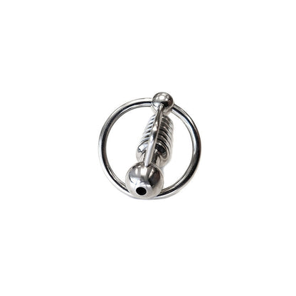 Stainless Steel Hollow Beaded Probe & Cock Ring - 1cm thick